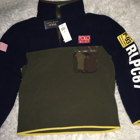 LG Polo Ralph Lauren Camo RLPC 67 Pullover Navy Green Fleece Men's Size LG - Picture 6 of 16